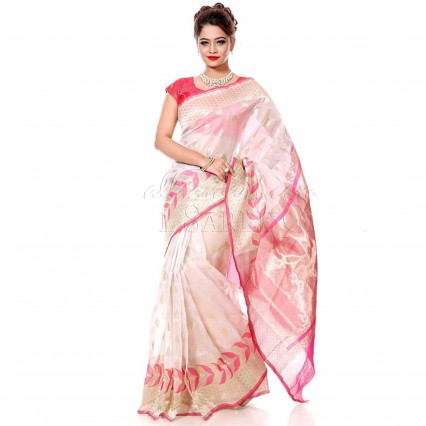 Mithila’s Tissue Katan sharee from Tangail with beautiful ethnic design work in all over body